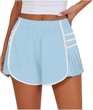Womens High Waisted Shorts Elastic Summer Workout Casual Lounge Shorts Wide Leg Pleated Tennis Loose Short Casual Pant