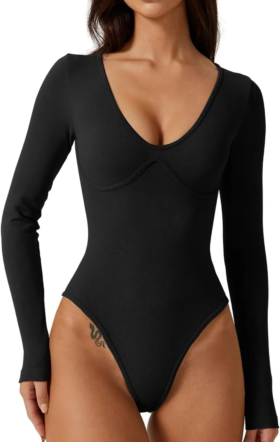 Women's Padded Bras Jumpsuits Long Sleeve Square Neck Wide Leg Full Length Romper Playsuit