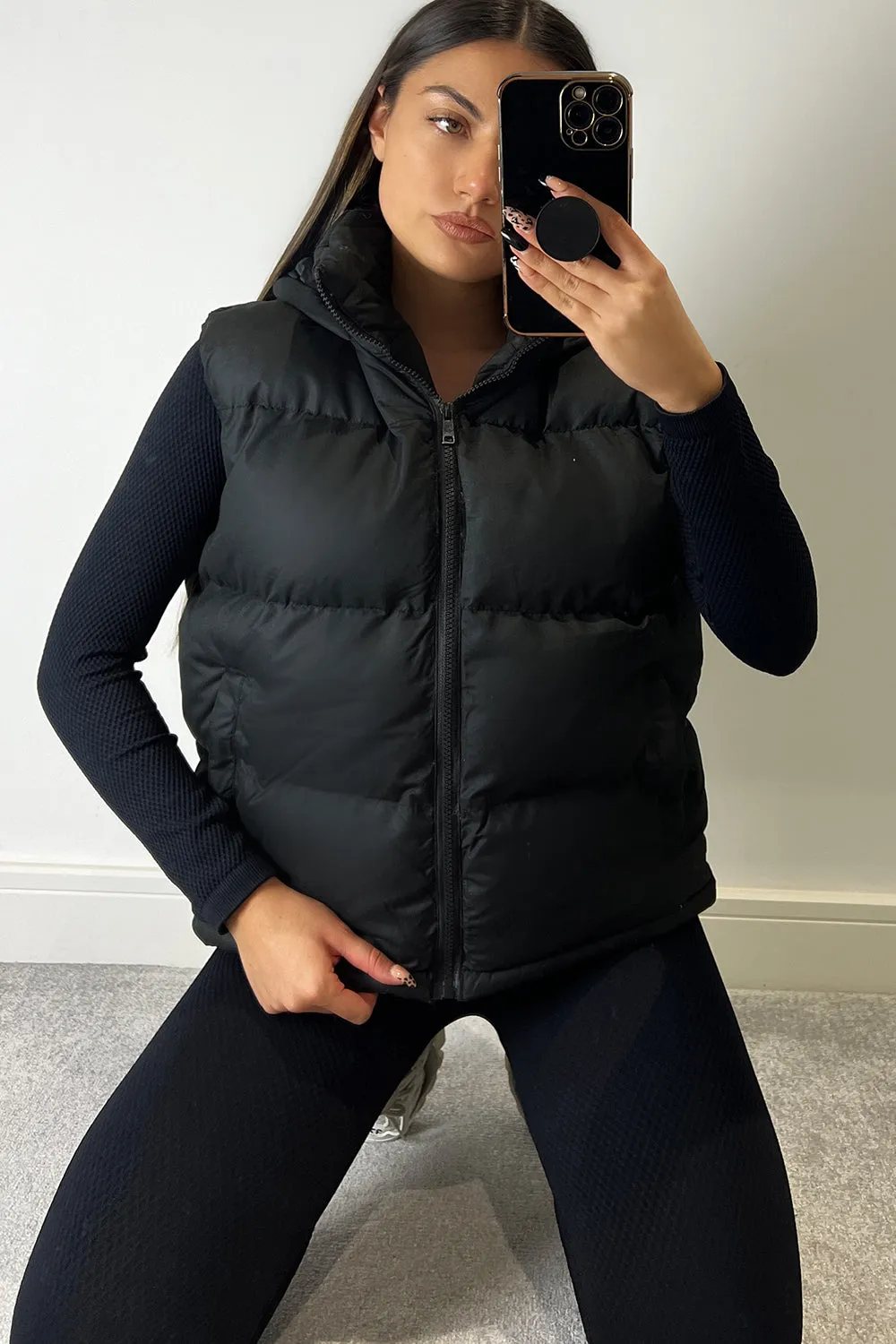 Yolanda Black Cropped Hood Padded Gilet