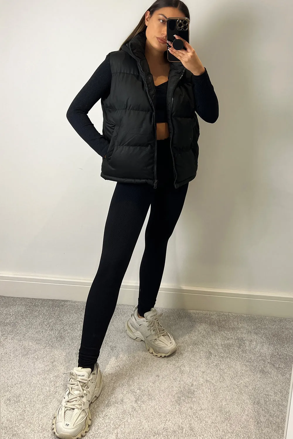 Yolanda Black Cropped Hood Padded Gilet