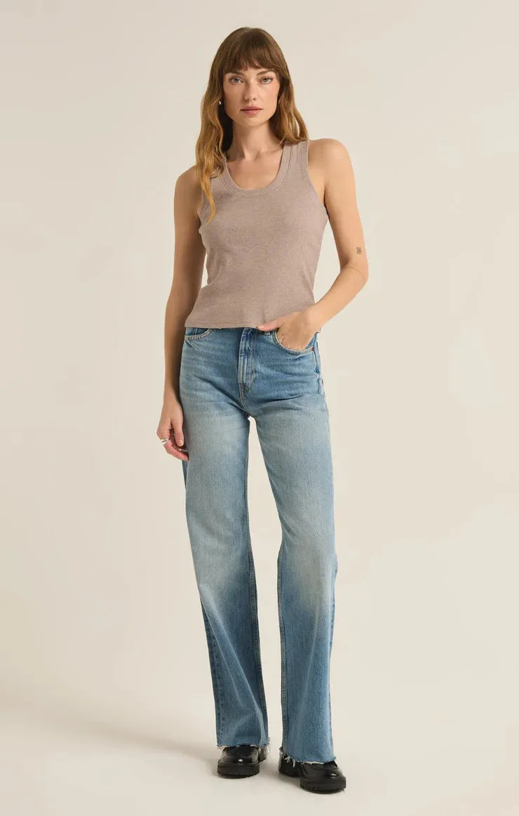 ZSU Rib Knit Tank in Heather Taupe